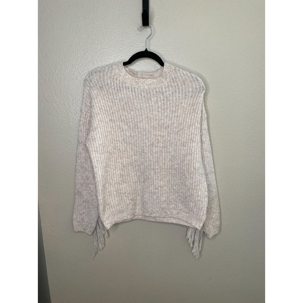 NWT Witty Fox Beige Pink Fringe Sweater S‎ Pullover Knit Polyester Round Neck